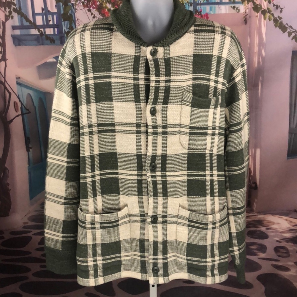 NWT J. Crew Green Plaid Cotton Knit Chore Jacket